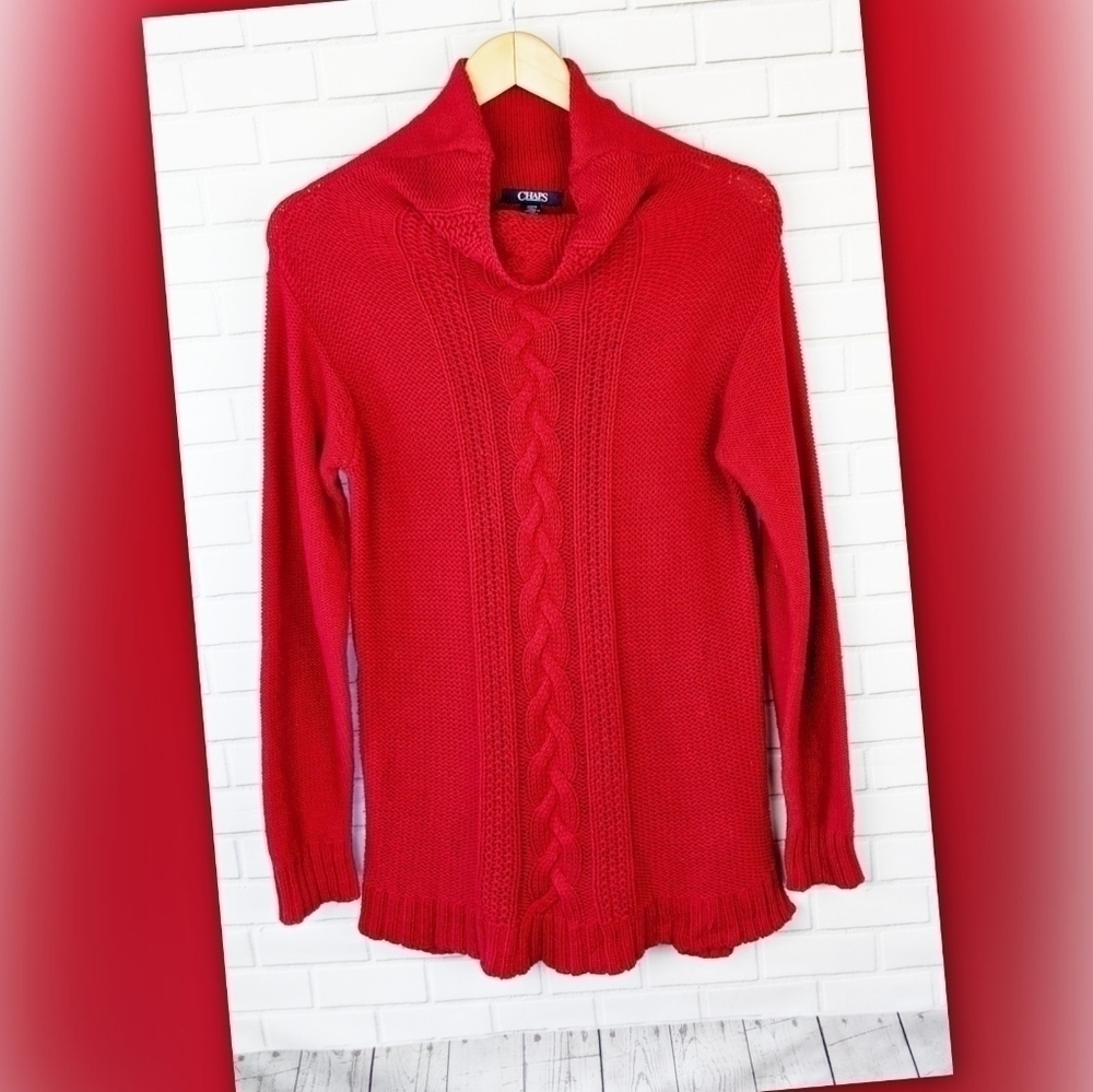Chaps Red Cable Knit Cowl Neck Sweater Women's Medium‎
